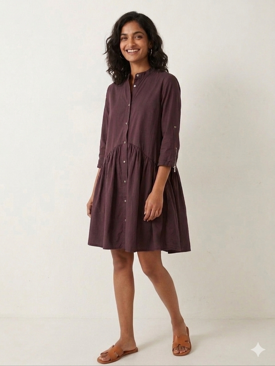 Zara Dresses & Skirts - ZARA Button-Front Peplum Shirt Dress in Plum
